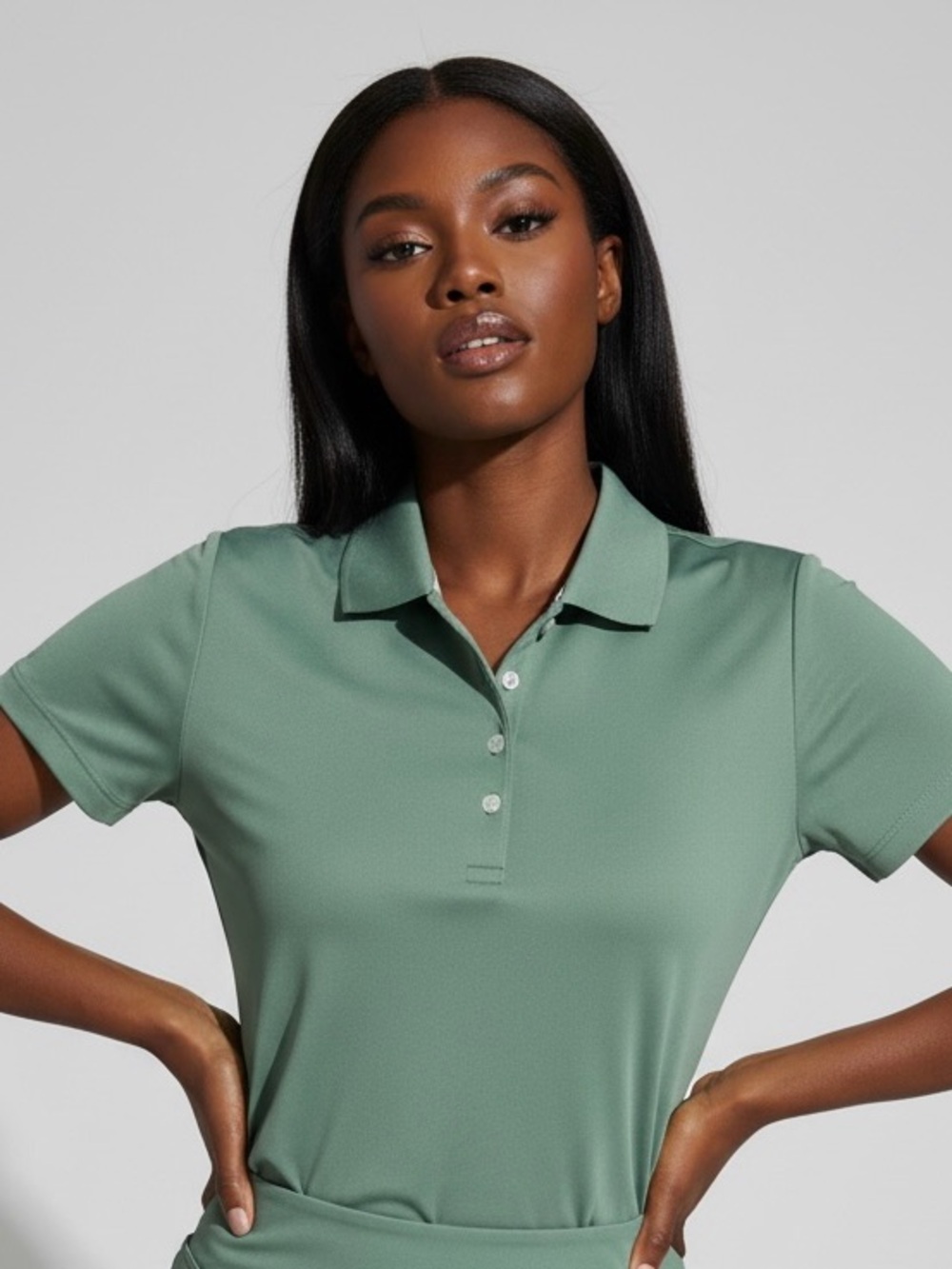 Puma Women's Sage Green Short-Sleeve Button-Down Polo Shirt